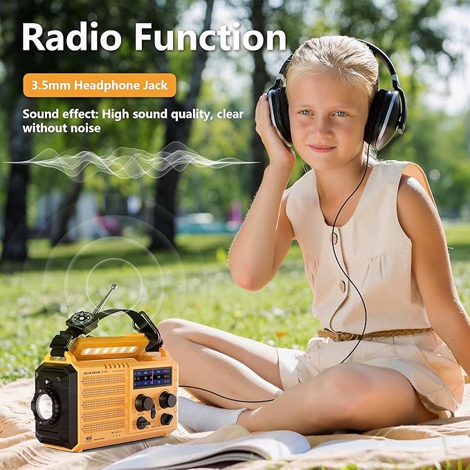 NOAA Weather Radio AM/FM/Shortwave, 5 Way Powered Emergency Radio 5000mAh/18500mWh Battery Backup Solar Crank, Portable Phone Charger with LED Flashlight, Reading Lamp and SOS Alarm for Survival