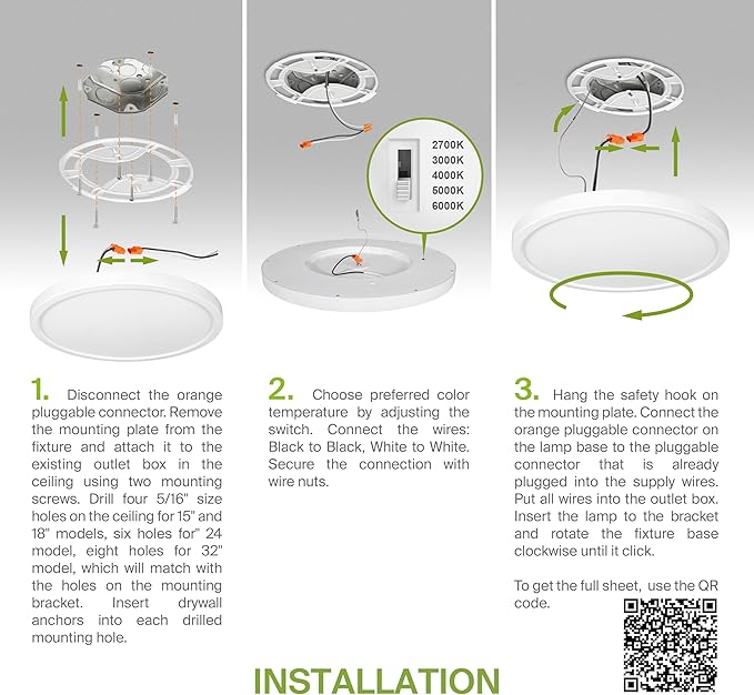 ASD LED 24" Round Flush Mount Ceiling Light Fixture, Low Profile Surface Lighting | 5CCT, Dimmable, Ultra-Thin, ETL Listed | 38W 2700LM 2700-6000K 100-277V | Kitchen, Hallway Lamp | White, 2 Pack