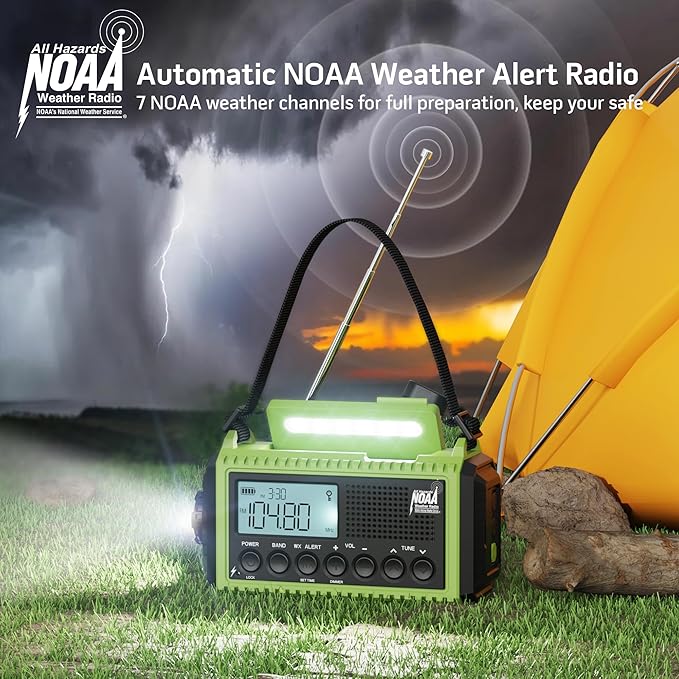 Emergency Radio,5000 NOAA Weather Radio with AM/FM/NOAA/SW,SOS Battery Operated Radio,5 Way Powered Emergency Hand Crank with USB Charger, Flashlight, Reading Lamp, Headphone Jack for Outdoor