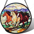 DASTOLL Stained Glass Window Hanging, Colorful Landscape Running Horse Suncatcher for Doors Window Home Sun Catchers Decoration Mother's Day Birthday Gifts for Women, Men, and Mom 11.8x11.8 in