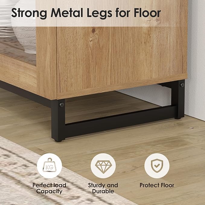 WAMPAT Modern TV Stand for TVs up to 120 inch, 4 in 1 TV Console with Glass Doors and 2 Drawers, Entertainment Center with Adjustable Shelf for Living Room, Bedroom, Oak
