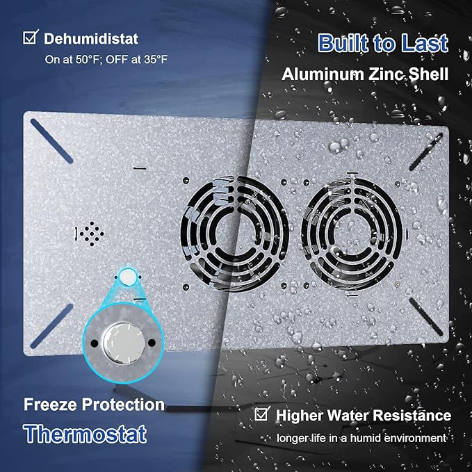 Abestorm Crawlspace Ventilation Fan with Humidistat, Basement Vent Fans with Dehumidistat & Freeze Protection Thermostat, Dual Air Vent Fan for Basement/Kitchen (220 CFM Airflow)
