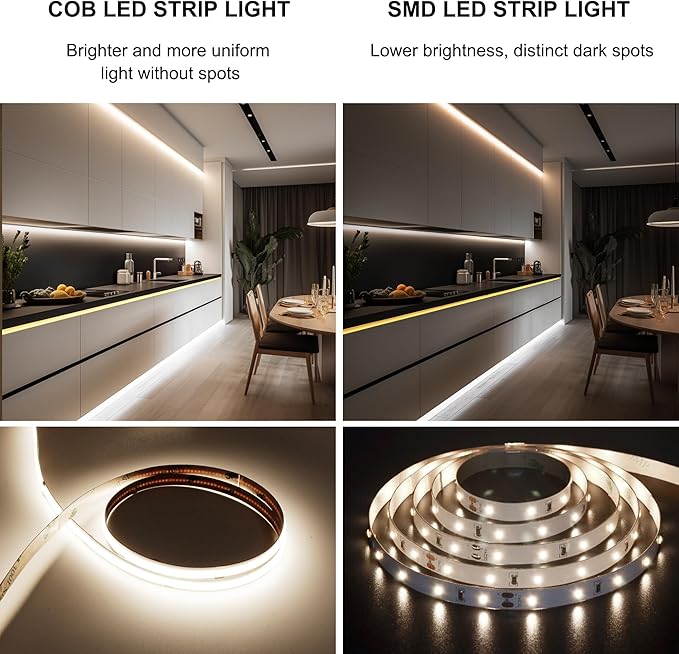 Pandery COB LED Strip Lights 5M,Touch Dimmable led Strips,16.4ft LED Tape Lights with CRI90+,4000K Natural White led Lights,1600LEDs,24V LED Rope Indoor for Bedroom,TV,Kitchen,Closet