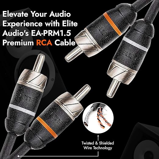 Elite Audio Premium Series 1.5ft. 2-Channel Car Audio RCA Short Cable – Double Shielded, Oxygen Free Copper, Noise Reducing Audio Cable for Amplifiers, Subwoofers, Speakers, Processors – PRM1.5