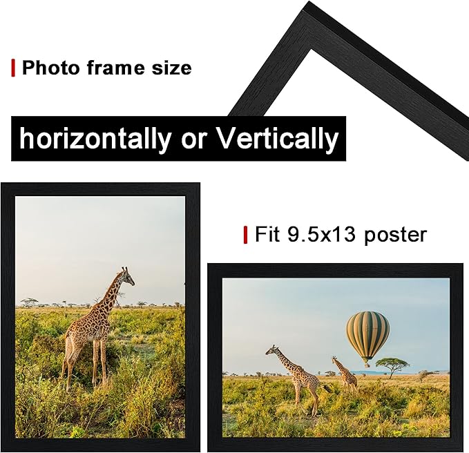 TKYGU 9.5 x13 Picture Frame Set of 5, Black Wooden Frame 9.5x13 Wall Gallery Poster Photo frame with Shatter Resistant Plexiglass,Horizontal and Vertical Formats for Wall Hanging best gift