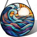 DASTOLL Stained Glass Window Hanging, Big Wave Sun Suncatcher Diamond Glass Panel Hangings Abstract Sun Catchers Decor for Birthday for Women, Men, Wife, Aunt, and Mom 14.9x14.9 in