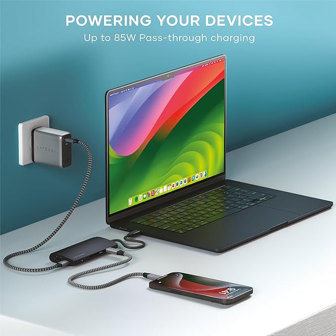 Satechi 8 in 1 USB C Hub Multiport Adapter V3, 8K HDMI, 100W Charging, 4 USB Data Ports, Ethernet, SD Card Reader, for Laptop, for Mac/Windows, MacBook Air/Pro M5/M4, iPad - Midnight