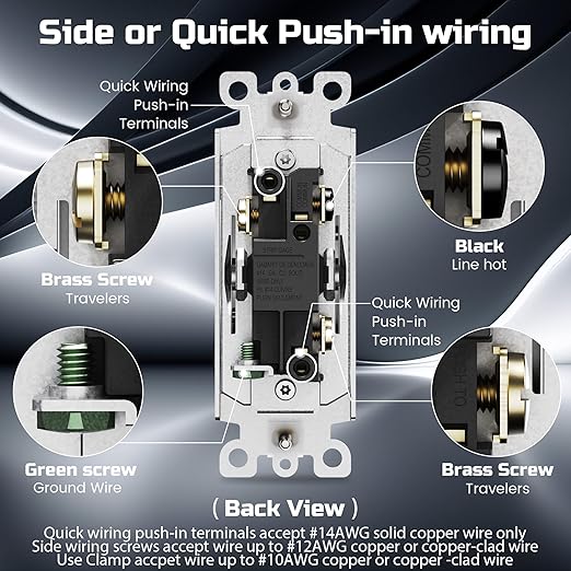 ThunderWay 3 Way Matte White Light Switch with Cover Plate, 15A 120/277 V Three Way Decorative Paddle Switches, Self-Grounding, Residential and Commercial Grade, UL Listed, 30 Pack