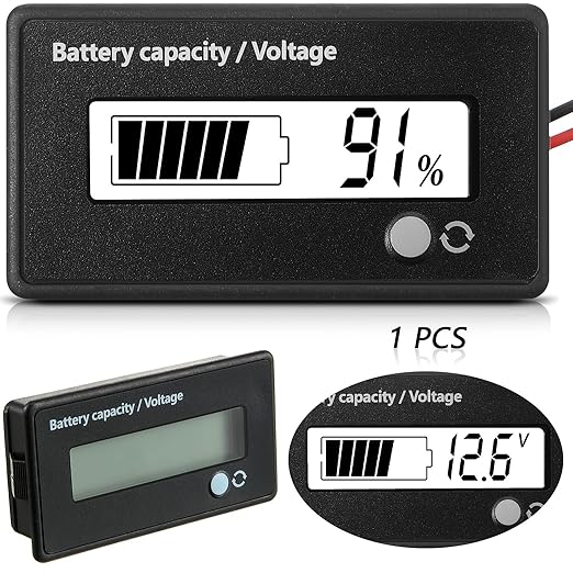 Frienda Dc 12v 24v 36v 48v 72v Battery Meter with Alarm Battery Capacity Indicator Monitor Voltage Meter and Lithium Ion Indicator(White Light)