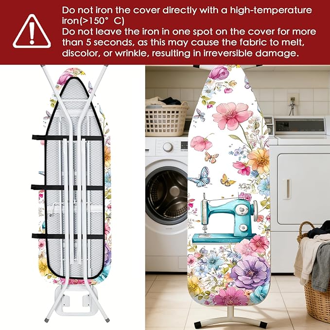 Nuxovilar Ironing Board Cover Needle Cotton 15x54 Inches | Ironing Board Cover and Pad Floral Design Needle Cotton for Living Room, Laundry Area, Guest Room