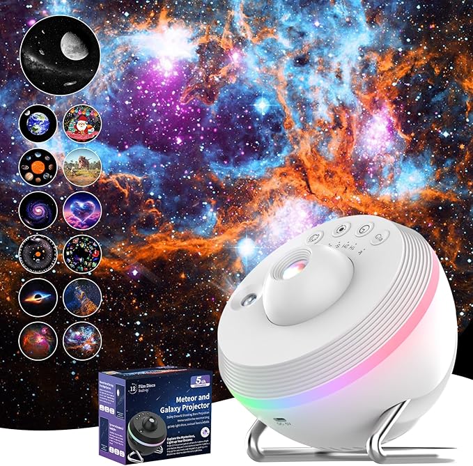 Galaxy Projector for Bedroom, 13 in 1 Planetarium Projector with Meteor, LED Space Galaxy Lamp, Night Lights Room Decor for Kids Adults Birthdays Gifts - White