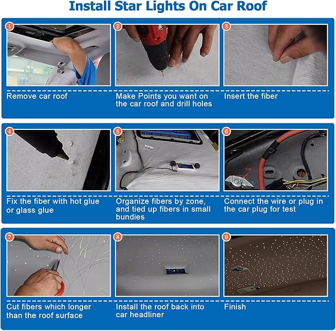 AMKI16W Bluetooth Twinkle Fiber Optic Star Ceiling Lights Lamp Kit, LED RGBW Engine Driver APP/Remote Control (335pcs(0.03in+0.04in+0.06in)13.1ft)