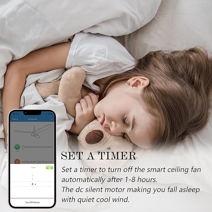 SMAAIR Smart Ceiling Fans with Lights and Remote, 60 Inch Low Profile Ceiling Fan with Dimmable LED Light, 10-Speed Reversible DC Motor Compatible with Alexa/Google Assistant/Siri (Walnut/Light Wood)