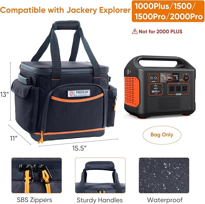 FRECOLSH Travel Carrying Case Compatible with Jackery Explorer 1500, Portable Power Station Storage Case with Water- proof Bottom and Pocket for Jackery Accessories Solar Generator, Storage Bag Only