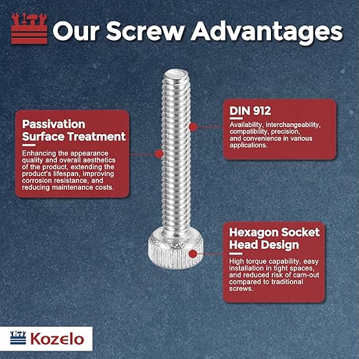 Kozelo 50pcs Socket Head Cap Screws - [M2-0.4 x 12mm] 304 Stainless Steel Allen Socket Drive for Electrical Motor 3D Printing Fan Engine Replacement Use, Silver