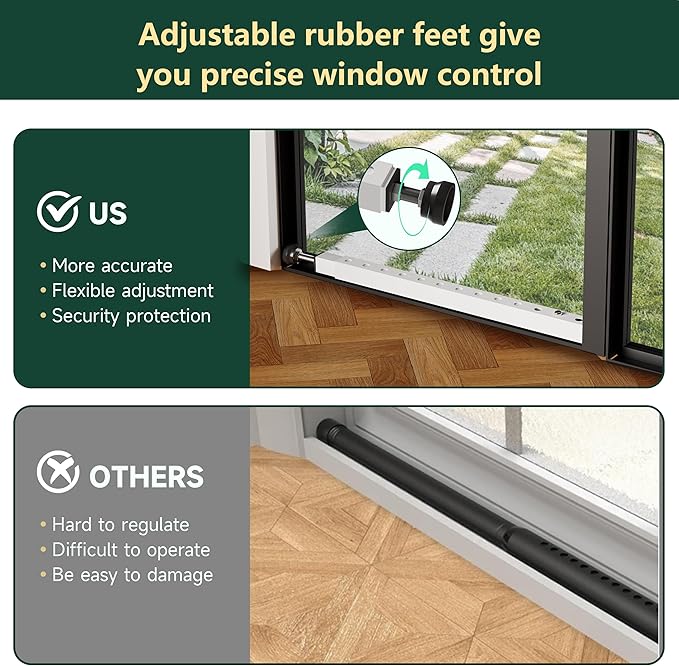 WooFog Adjustable Window Security Bars Vertical, Heavy Duty Sliding Patio Glass Door Lock Bar with Rubber Feet, 17-32 inch Window Safety Stopper for Up and Down Windows -White 1 PCS Patented