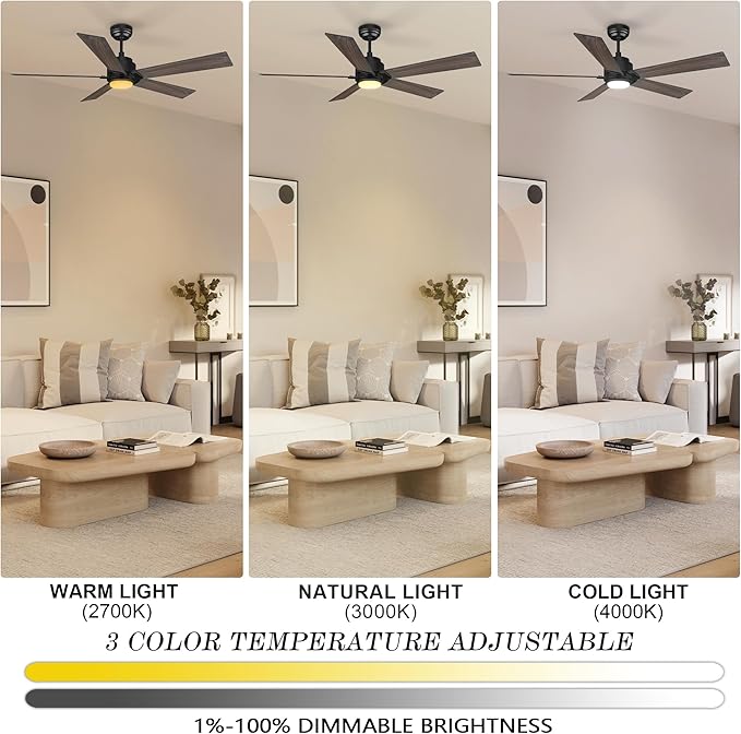 SMAAIR Smart Ceiling Fans with Lights and Remote, 60 Inch Low Profile Ceiling Fan with Dimmable LED Light, 10-Speed Reversible DC Motor Compatible with Alexa/Google Assistant/Siri (Walnut/Light Wood)