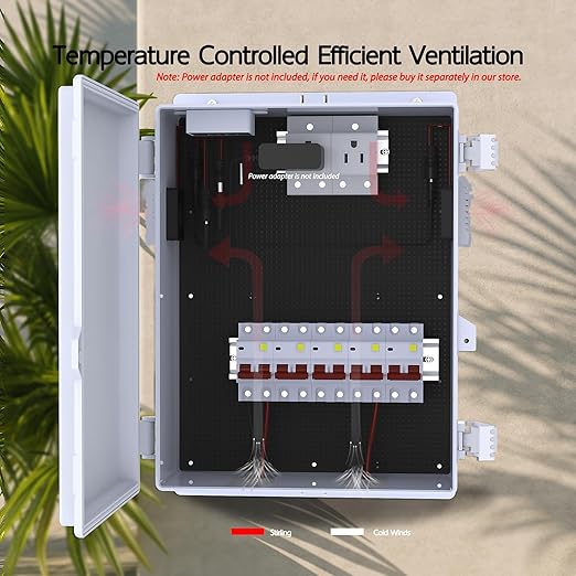 Akwscyby Outdoor Electrical Box, Waterproof Electrical Junction Box IP65 ABS Plastic Enclosure with Fan & Thermostat, Mounting Plate and Hinged Lid (15.7" H x 11" L x 5.9" W)