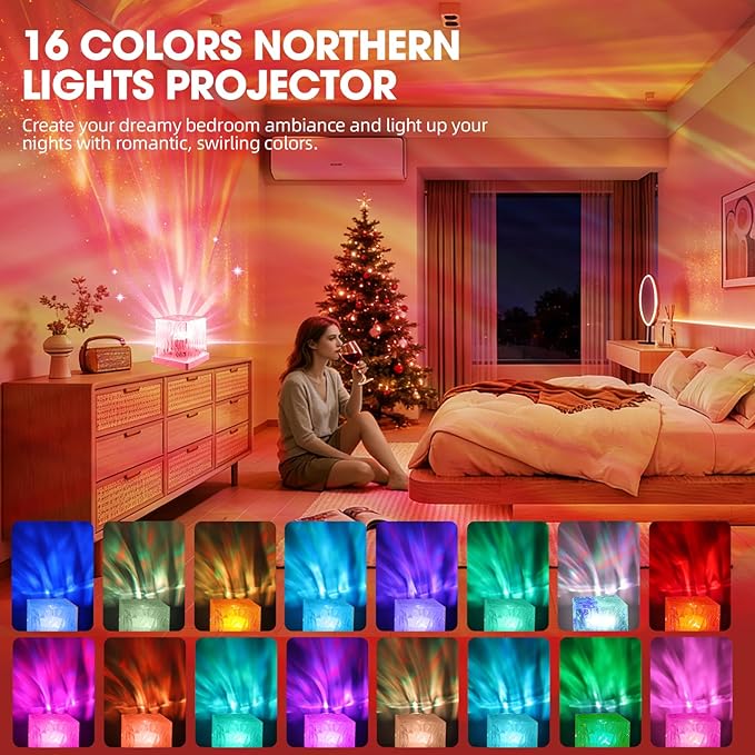 LZHYWEI Northern Lights Projector, 16 Colors Aurora Lamp Galaxy Projector fot Teens with Remote Control and Aurora Drift Effects for Bedroom Night Light for Kids, Christmas Gift for Boys & Girls