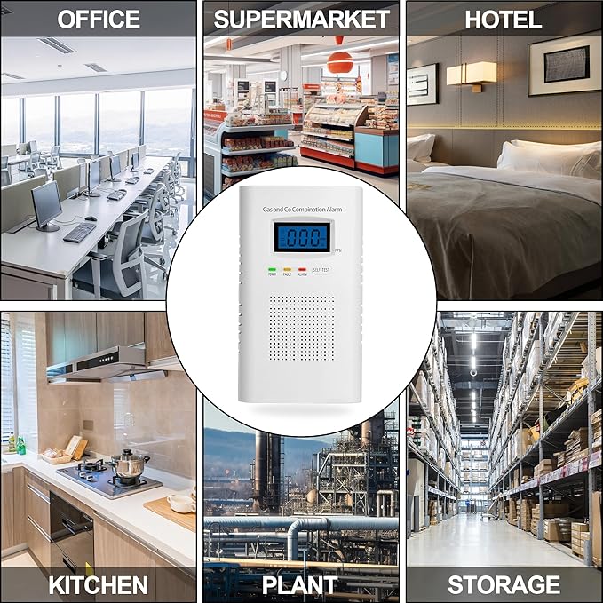2 Pack Combination Gas & Carbon Monoxide Detectors - Plug in CO Alarm & Natural Gas Detector with Digital Display, CO Detector & Combustible Gas Detector for Home, Easy to Read