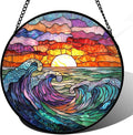 DASTOLL Stained Glass Window Hanging, Clouds and Sea Waves Suncatcher Diamond Glass Panel Hangings Scenery Sun Catchers Decor for Birthday for Women, Men, Wife, Aunt, and Mom 14.9 in