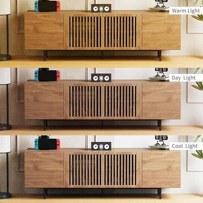 gaoyangjiaju 70.87" Mid Century Modern TV Stand, Walnut Media Console for 70 Inch TVs, Entertainment Cabinet with 4 Storage Compartments for Living Room or Bedroom