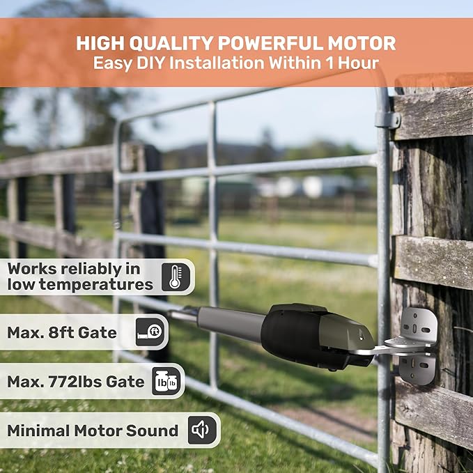 TMT Mastiff 400 Single Automatic Gate Openers Up to 8ft and 772lb Heavy Duty Swing Gate, Gate Openers with Remote Complete Kit, Electric Gate Opener for Driveway with Powerful Motor (APP Compatible)