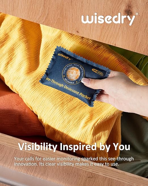 wisedry 100g [5 Packs] See-Through Desiccant Packs for Storage, Reusable Color Indicating Silica Gel Desiccant Packets, Moisture Absorbers for Gun Safe, 3D Filaments, Toolboxes, Safe, Electronics