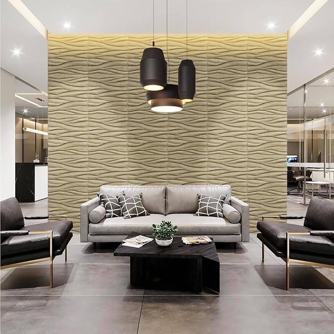 STICKGOO 3D Wall Panels for Interior Wall Decor, Wood 3D Textured Wall Decor Panels, Natural Oak Wave Design Accent Wall Panels for Living Room, Office
