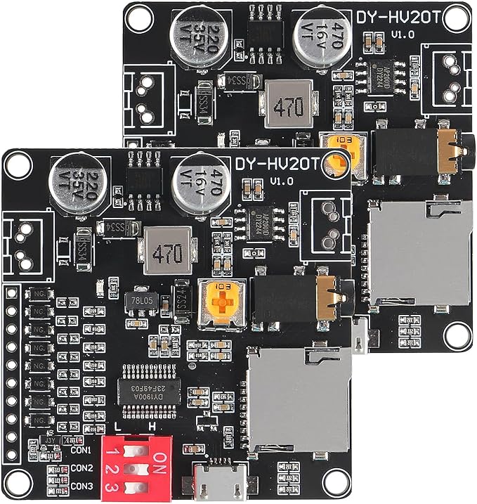 AITIAO 2PCS 20W Voice Playback Module MP3 Music Player DC 6-35V 12V/24V Sound Board USB Downloadable Music Player 24-bit DAC Output MP3 WAV Support TF Card 32GB for Broadcast Device