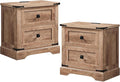 T4TREAM 24" Farmhouse Nightstand with Charging Station Set of 2, Large End Table with 2 Storage Drawers, Rustic Wood Sofa Bedside Table for Bedroom, Light Knotty Oak