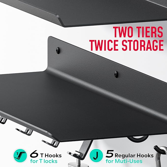 Crostice 2-Tier Floating Shelf Compatible with Tonal Accessories, Home Gym Storage Shelf, Gym Rack Wall Mount Organizer, Workout Metal Holder, T-Bracket Lock Adapters Hanger, US Patent Holding