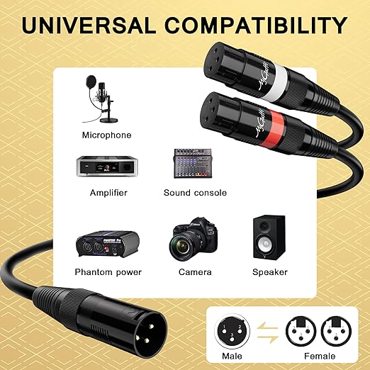 Mygatti XLR Splitter Y-XLR Cable 100 FT, Gold-Plated 3-Pin XLR Male to Dual XLR Female Patch Y Cable, Bi-Directional Balanced Microphone Adapter Cord, Long 1 XLR to 2 XLR Cable, Oxygen-Free Copper