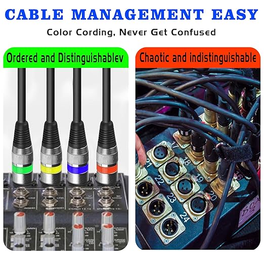 MAD OWL 3 Pin XLR Cables Male Female XLR Patch Cable, XLR Cable Microphone Wire Extension Connectors for Stage Lights DMX Signal Connection (4 Packs 10ft/ 3m)