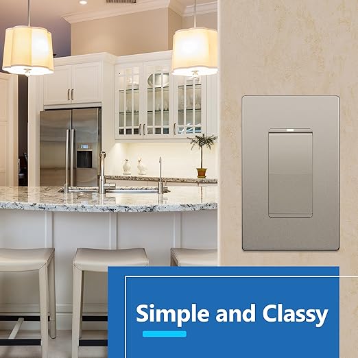 LIDER Minimalist Design Matte Finish Lighted Decorator Switch, Frameless Paddle Light Switch with Locator Light, Grounding Screw, 15A 125V, UL Listed, LS15-1P-NK, Nickel