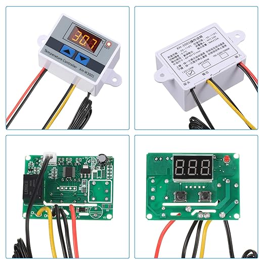 XH-W3001 Digital LED Temperature Controller Module Digital Thermostat Switch with Waterproof Probe Programmable Heating Cooling Electronic Thermostat Range from -50℃ to 110℃ (12V 10A 120W) (4 Pieces)