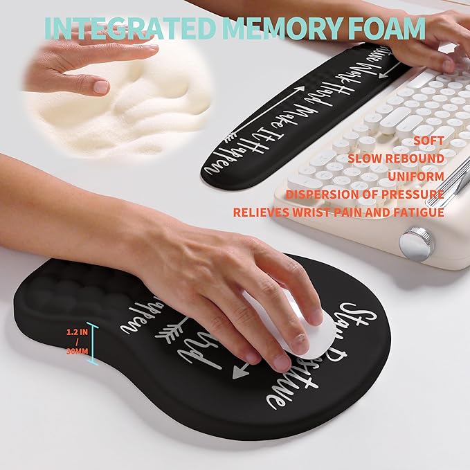 KUOSGM 2-in-1 Ergonomic Set, Wave Rise Keyboard Wrist Rest and Massage Bulge Slope Mouse Pad Wrist Support, Cushion Memory Foam Integrated to Relieve Wrist Pain, Stay Positive