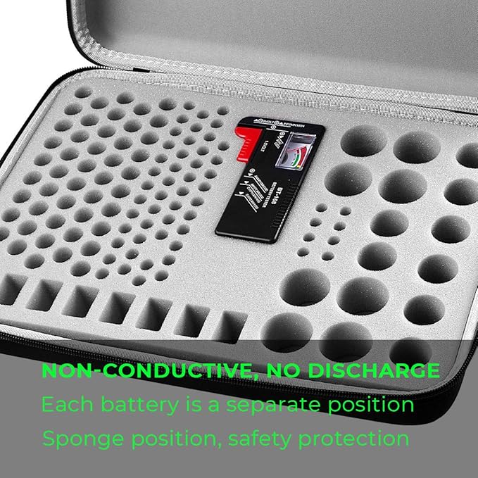 Battery Organizer Storage Holder Case Box with Tester Checker BT-168. Holds 225 Batteries AA AAA C D Cell 9V 3V Lithium (Yellow)