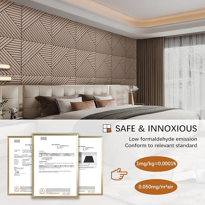 ARMURO 4 Packs Acoustic Wall Panels - Self-Adhesive 3D Wood Slat Wall Panel- Peel and Stick Sound Absorbing Panels for Noise Reducing - Feature Wall Decor for Home & Office