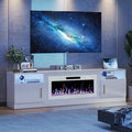 VITESSE TV Stand Fireplace with 36" inch Electric Fireplace Up to 90" TVs, LED Light Entertainment Center, 80" Modern Wood High Gloss with Highlight Storage Cabinet for Living Room (White)