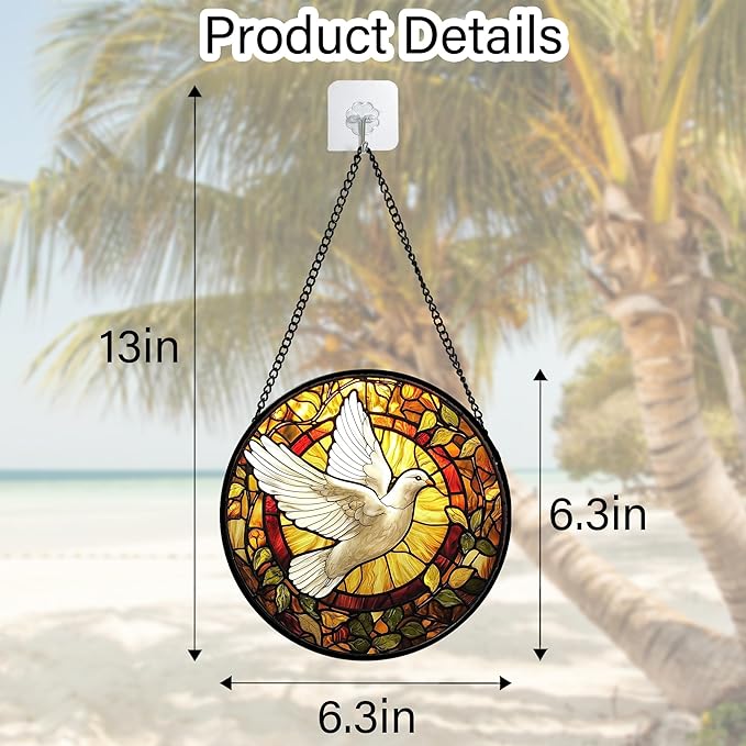DASTOLL Stained Glass Window Hanging, Flying White Dove Sun Catchers Diamond Glass Panel Hangings Cute Birds Suncatcher Decor for Birthday for Women, Men, Wife, Aunt, and Mom 6.3 in