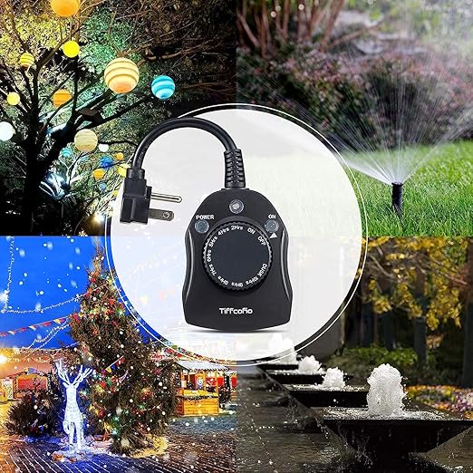 TiFFCOFiO Outdoor Christmas Light Timer, Dusk to Dawn Sensor Countdown, Outdoor Timers for Electrical Outlets Waterproof, 2 Grounded Outlets for Christmas Lights, 15A 1/2HP, CSA Listed (2 Pack)