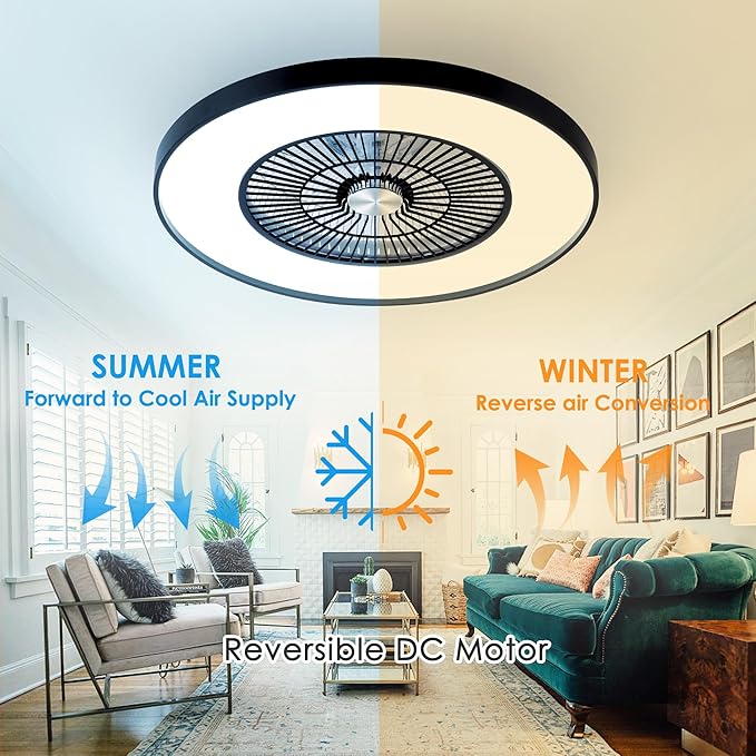 HUMHOLD 24" Bladeless Ceiling Fans with Lights and Remote/APP/Voice Control, Low Profile Ceiling Fan with RGB Lights, Enclosed Flush Mount Ceiling Fan for Kid's Bedroom/Living Room