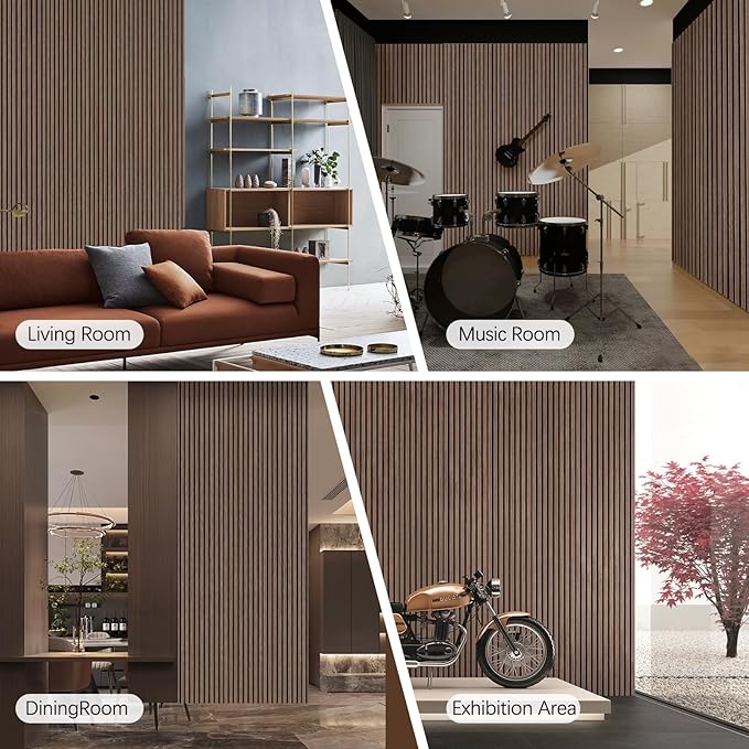 ARMURO Wall Panels for Interior Wall Decor - Wood Slat Wall Panel Samples Pack (4PCS) - Wall Decor Natural Oak/Walnut/Oak (Grey)/Smoked Wood Wrapped Soundproof Wall Panels