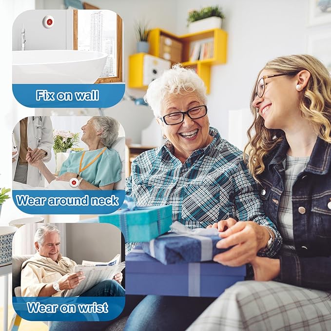 Daytech Wireless Wrist Pager Caregiver Call Button in Home System Watch Alarm Nurse Personal Help Alert for Patients Elderly 2 Watch Call Buttons 2 Plugin Receivers