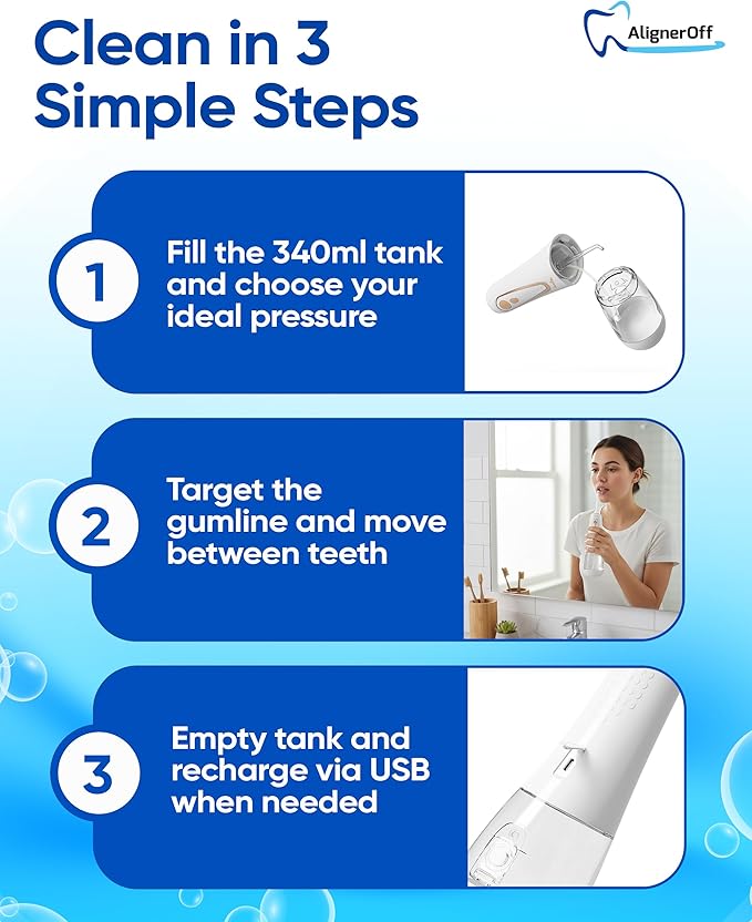 Aligner Off Sparklux Jet Water Flosser - Cordless & Rechargeable, Waterproof Design, Ideal for Teeth, Braces & Gum Care, Sleek White Finish with Rose-Gold Trim - FSA Eligible