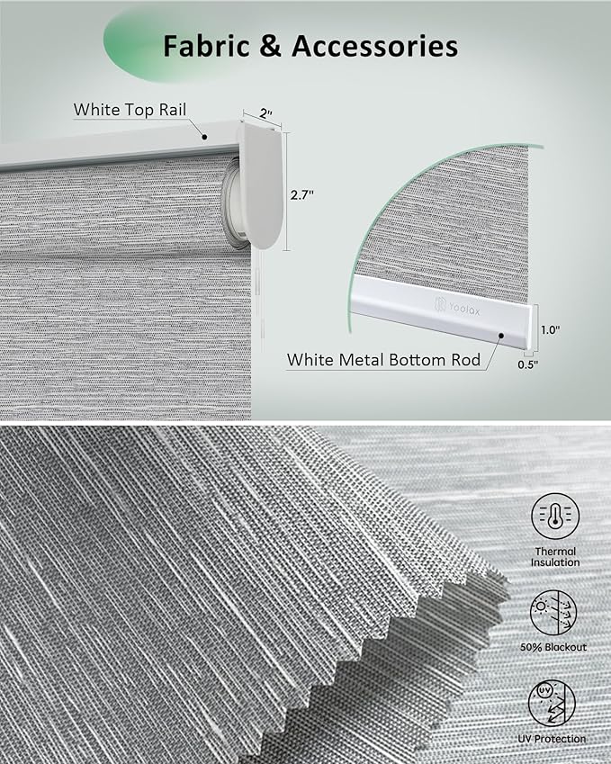 Yoolax Motorized Blinds App Control, Light Filtering Motorized Shades for Windows, Cordless Automatic Roller Shades for Bedroom Living Room Office(Light Filtering Jacquard Gray, 30" W x 72" H)