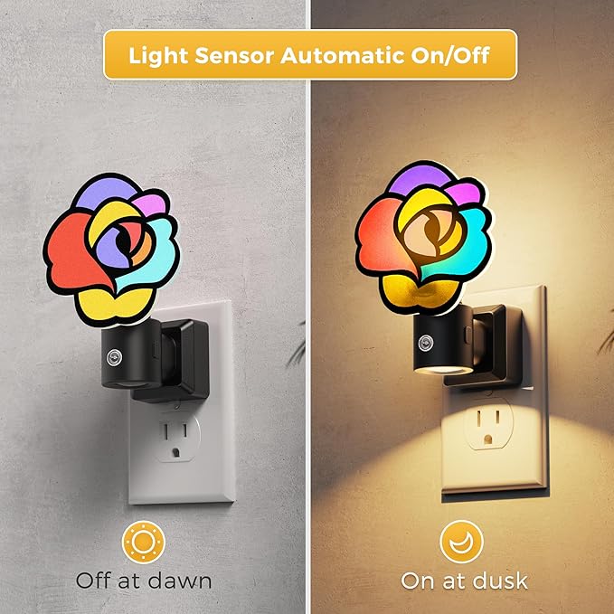 L LOHAS LED Night Lights Plug into Wall, Night Light with Light Sensor, 3000K Soft White, 0-100LM Brightness Adjustable, Acrylic Rose Nightlight for Bathroom Bedroom Hallway