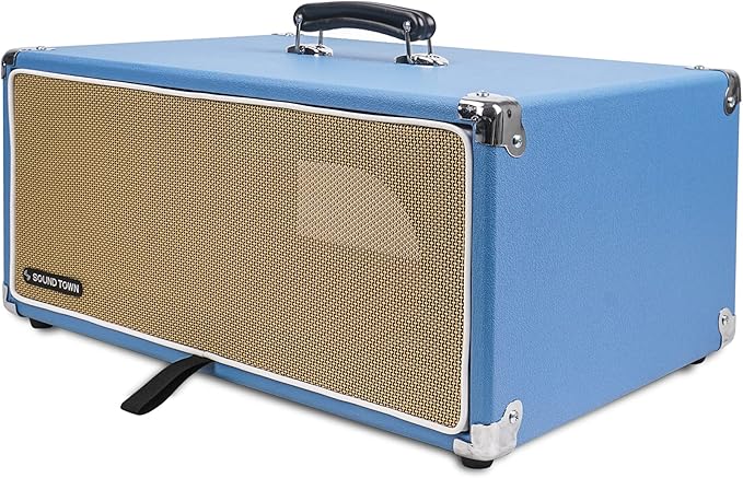 Sound Town Vintage 4U Amp Rack Case, 12.5" Depth with Rubber Feet, Dust Cover, Kickstand, Beau Blue (STVRC-4BL)