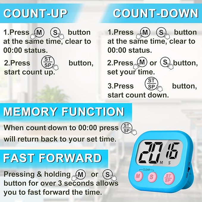 ZILLEEN Classroom Timer for Kids Teachers 2 Pack Digital Timers, Blue & Pink